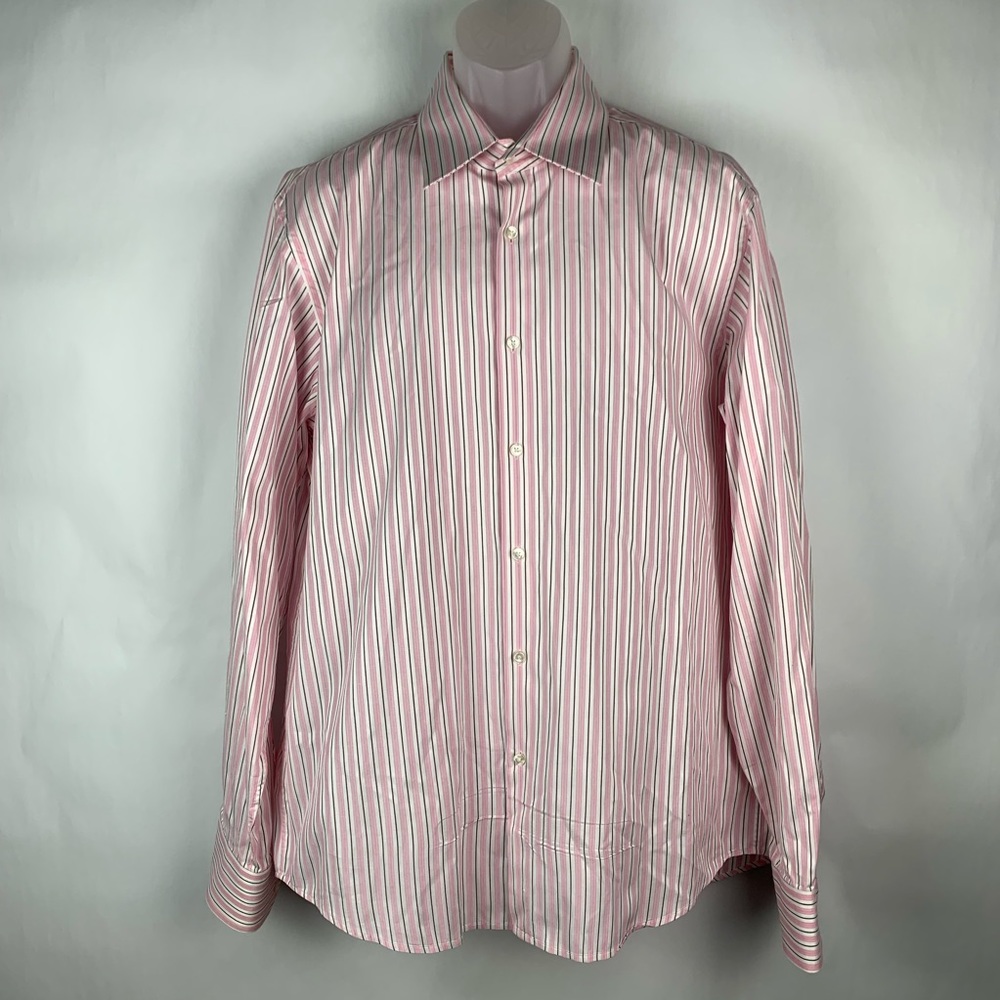 Boss Hugo Boss Mens Pink Plaid White Shirt Size-L